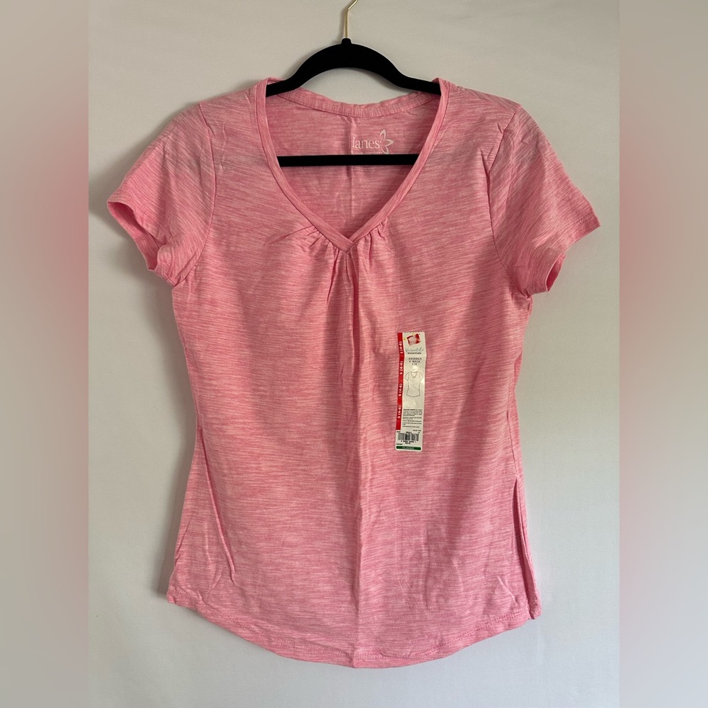 Women's Hanes Short Sleeve Shirred V-Neck Tee Pink Size S